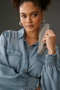 Cloth & Stone Smocked Cuff Buttondown Denim Blouse -Anthropologie Shop 4110259830605 092 c4