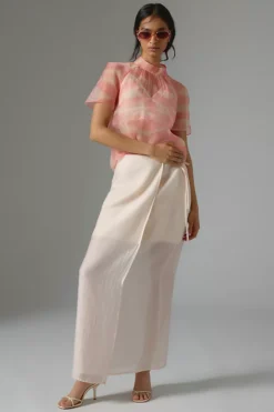 Daniel Rainn Mock-Neck Short-Sleeve Blouse