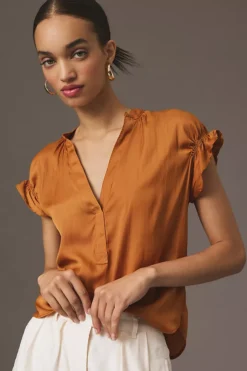 By Anthropologie Flutter-Sleeve Henley Blouse