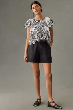 By Anthropologie Embroidered Ruffle-Sleeve Blouse -Anthropologie Shop 4110578570077 018 b3