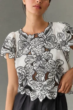 By Anthropologie Embroidered Ruffle-Sleeve Blouse -Anthropologie Shop 4110578570077 018 b4