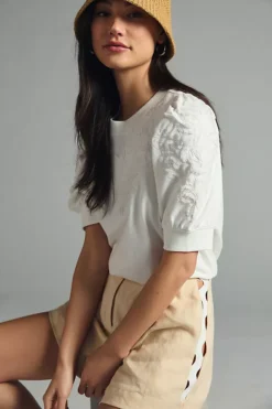 By Anthropologie Embroidered Puff-Sleeve Sweatshirt