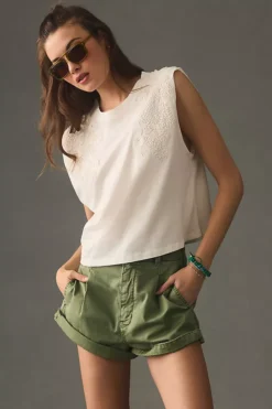 By Anthropologie Lace Appliqué Muscle Tee