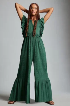 By Anthropologie Embroidered Flounce Jumpsuit