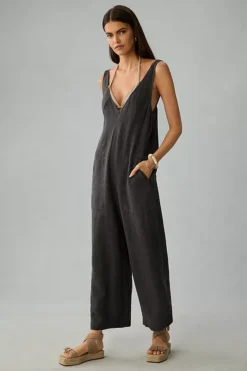 By Anthropologie V-Neck Linen Jumpsuit
