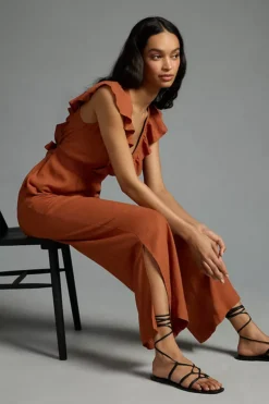 By Anthropologie V-Neck Ruffle Jumpsuit