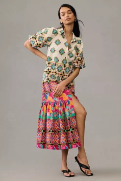 By Anthropologie Mixed Print Buttondown Maxi Dress