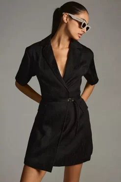4SI3NNA Lorenzo Short-Sleeve Belted Blazer Dress