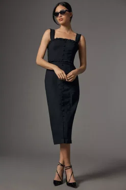 By Anthropologie Slim Square-Neck Ruffle Buttondown Dress