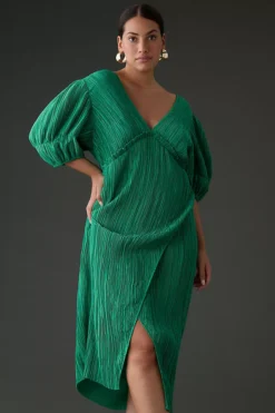 By Anthropologie V-Neck Pleated Slim Midi Dress -Anthropologie Shop 4130370060154 030 c