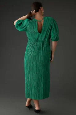 By Anthropologie V-Neck Pleated Slim Midi Dress -Anthropologie Shop 4130370060154 030 c2