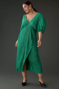 By Anthropologie V-Neck Pleated Slim Midi Dress -Anthropologie Shop 4130370060154 030 c4