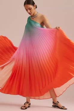 Delfi Collective One-Shoulder Pleated Ombre Dress