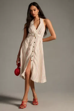 Maeve Belted V-Neck Button-Front Dress