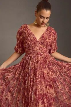 Ieena For Mac Duggal V-Neck Ruffled Mesh Dress -Anthropologie Shop 4130637940004 266 b4