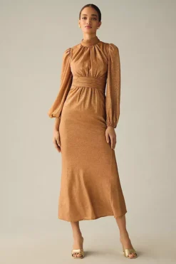 Mac Duggal Draped Puff-Sleeve Trumpet Midi Dress