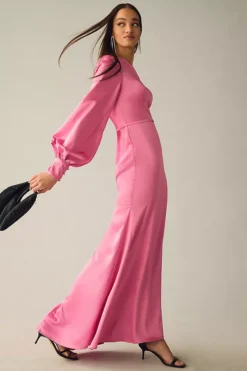 Ieena For Mac Duggal One-Shoulder Bishop-Sleeve Trumpet Gown