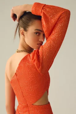 Ieena For Mac Duggal Sequin One-Shoulder Cutout Gown -Anthropologie Shop 4130637940037 084 b4