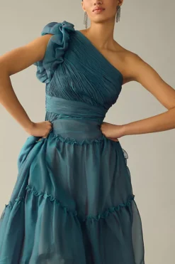 Mac Duggal Organza One-Shoulder Pleated Tiered Gown -Anthropologie Shop 4130637940041 044 b3