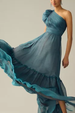 Mac Duggal Organza One-Shoulder Pleated Tiered Gown -Anthropologie Shop 4130637940041 044 b4