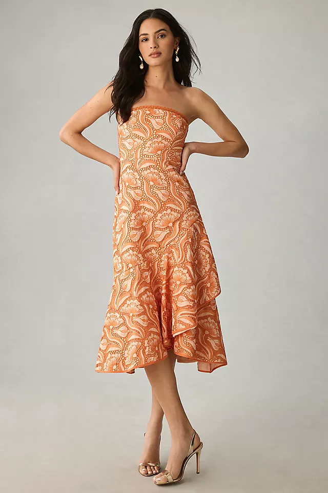 By Anthropologie Strapless A-Line Ruffle-Hem Dress 1 By Anthropologie Strapless A-Line Ruffle-Hem Dress