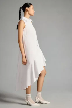 By Anthropologie Sleeveless Buttondown Asymmetrical Ruffle-Hem Dress -Anthropologie Shop 4130647160184 010 b4