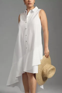 By Anthropologie Sleeveless Buttondown Asymmetrical Ruffle-Hem Dress -Anthropologie Shop 4130647160184 010 c4