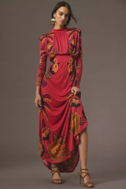 Farm Rio Long-Sleeve Mock-Neck Maxi Dress