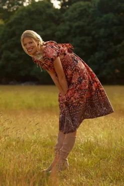 By Anthropologie Printed V-Neck Babydoll Dress