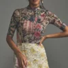 By Anthropologie Printed Mesh Turtleneck