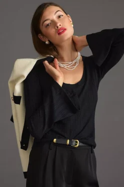 By Anthropologie Pointelle Flare-Sleeve Top