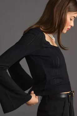 By Anthropologie Pointelle Flare-Sleeve Top -Anthropologie Shop 4148937830007 001 b4