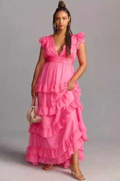 Mac Duggal Plus Tiered V-Neckline Ruched Gown -Anthropologie Shop 4428637940053 066 c3