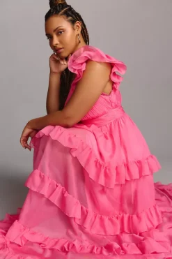 Mac Duggal Plus Tiered V-Neckline Ruched Gown -Anthropologie Shop 4428637940053 066 c4