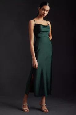 BHLDN Cali Satin Cowl-Neck Midi Slip Dress