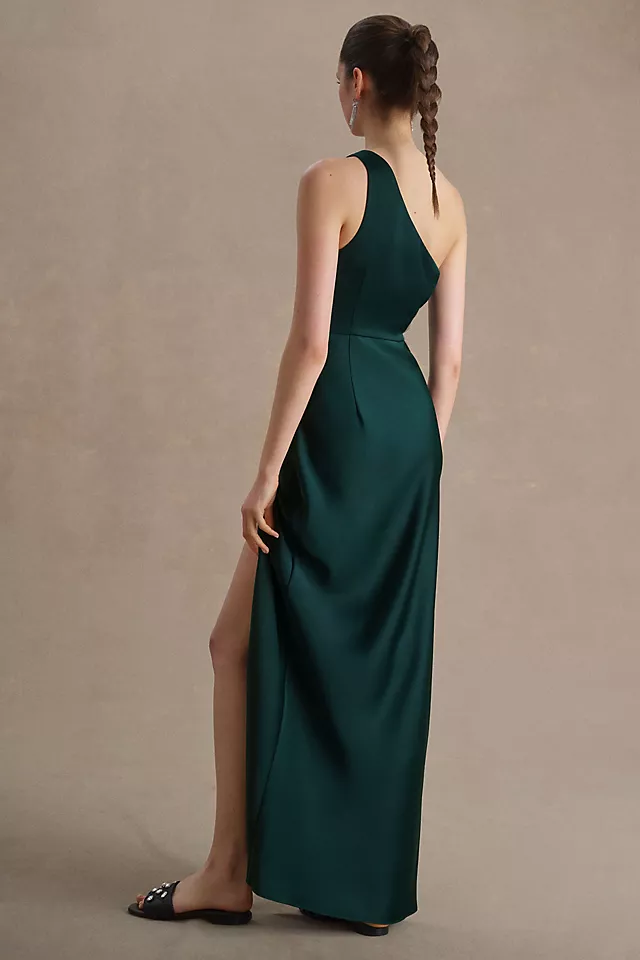BHLDN Dylan One-Shoulder Satin Side-Slit Gown 3 BHLDN Dylan One-Shoulder Satin Side-Slit Gown - Image 3