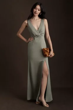 BHLDN Piper V-Neck Side-Slit Satin Gown -Anthropologie Shop 80085475 031 b
