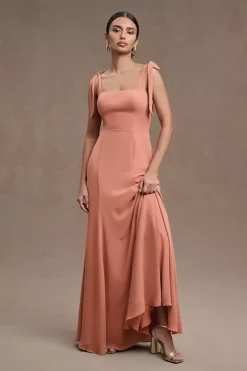BHLDN Clara Shoulder-Tie Square-Neck Georgette Gown