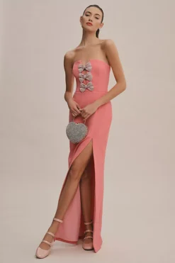 Rebecca Vallance Brittany Strapless Bow Side-Slit Sheath Gown