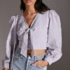 Anthropologie Maeve Cropped Gingham Blouse