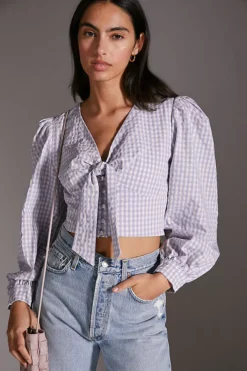 Anthropologie Maeve Cropped Gingham Blouse