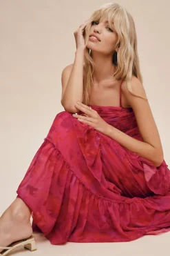 BHLDN Thalia Printed Ruched Square-Neck Ruffle Chiffon Gown -Anthropologie Shop 83940064 266 b