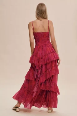 BHLDN Thalia Printed Ruched Square-Neck Ruffle Chiffon Gown -Anthropologie Shop 83940064 266 b3