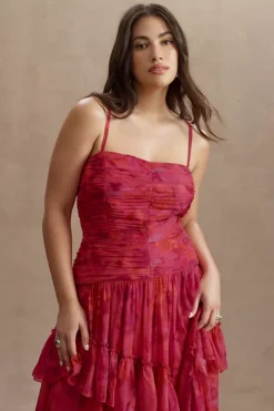 BHLDN Thalia Printed Ruched Square-Neck Ruffle Chiffon Gown -Anthropologie Shop 83940064 266 c2