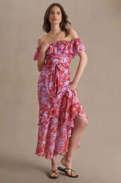 Sachin & Babi Riley Ruffled Off-Shoulder Chiffon Gown