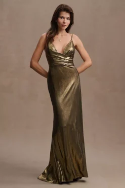 Mac Duggal Metallic Low-Back Plunge Column Gown -Anthropologie Shop 84185305 027 b3