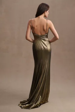 Mac Duggal Metallic Low-Back Plunge Column Gown -Anthropologie Shop 84185305 027 b5
