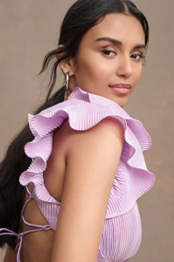 Mac Duggal Tiered Plissé Lace-Up Flutter-Sleeve Column Gown -Anthropologie Shop 84206036 059 b