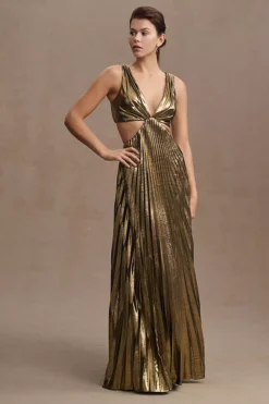 Mac Duggal Pleated Metallic Cutout Column Gown -Anthropologie Shop 84206549 070 b3