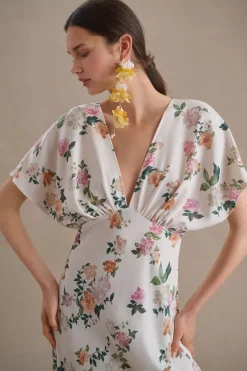 BHLDN Leila Deep-V Flutter-Sleeve Satin A-Line Gown -Anthropologie Shop 84351519 038 b3